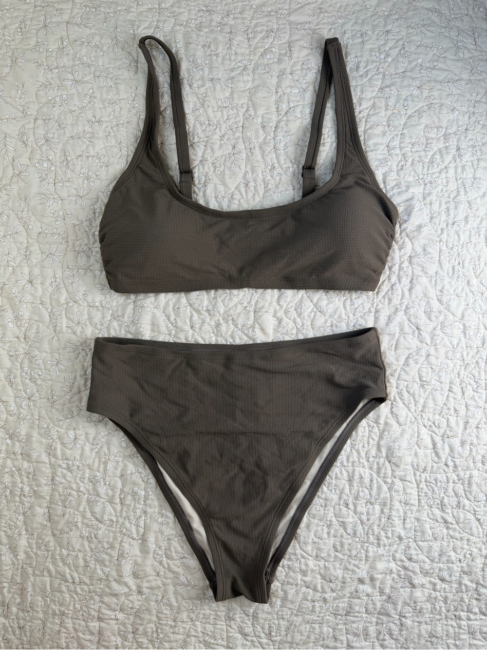 Vici Ribbed Bikini Set in Charcoal (Dark Gray)